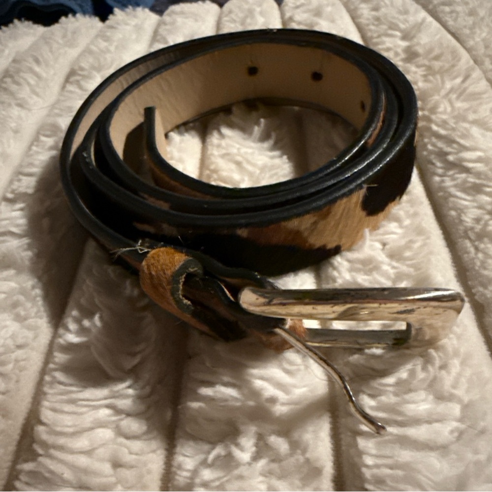 Express Black and Brown cow hair Belt with Silver Buckle